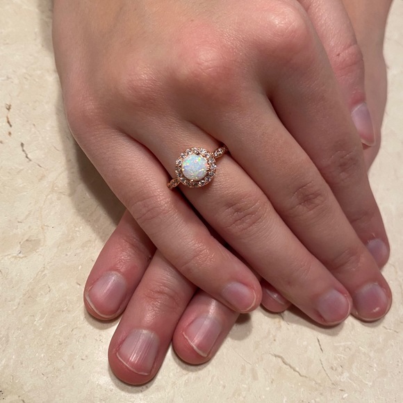 Sale $18! Rose Gold Plated over .925 Sterling Silver Lab created Opal Ring - Picture 9 of 16
